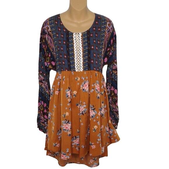 Umgee Dresses & Skirts - Umgee Womens Babydoll Tunic Dress M Flowy Sleeve Boho Peasant Hippie Floral EUC